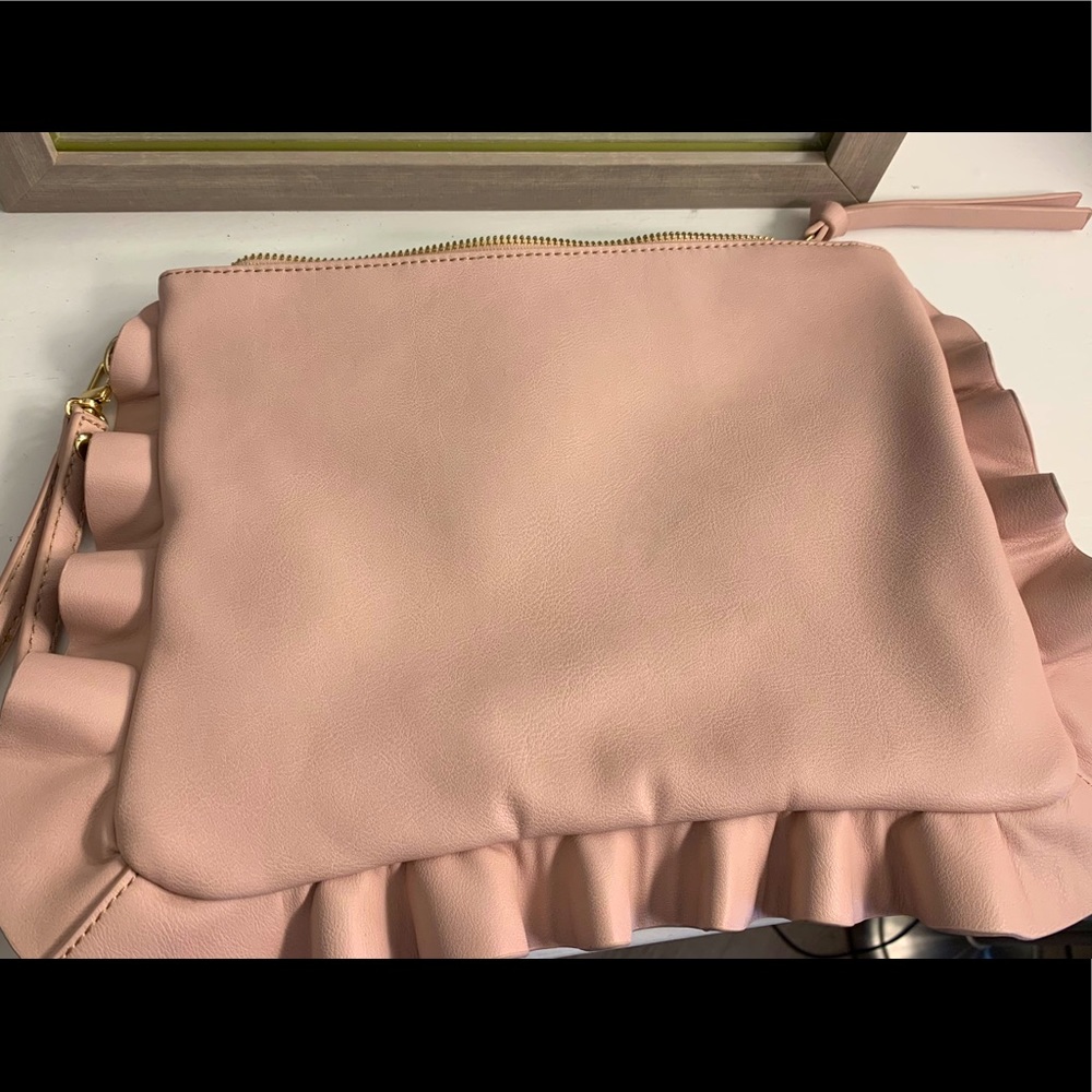 Blush Sole Society Faux Leather Ruffle Clutch